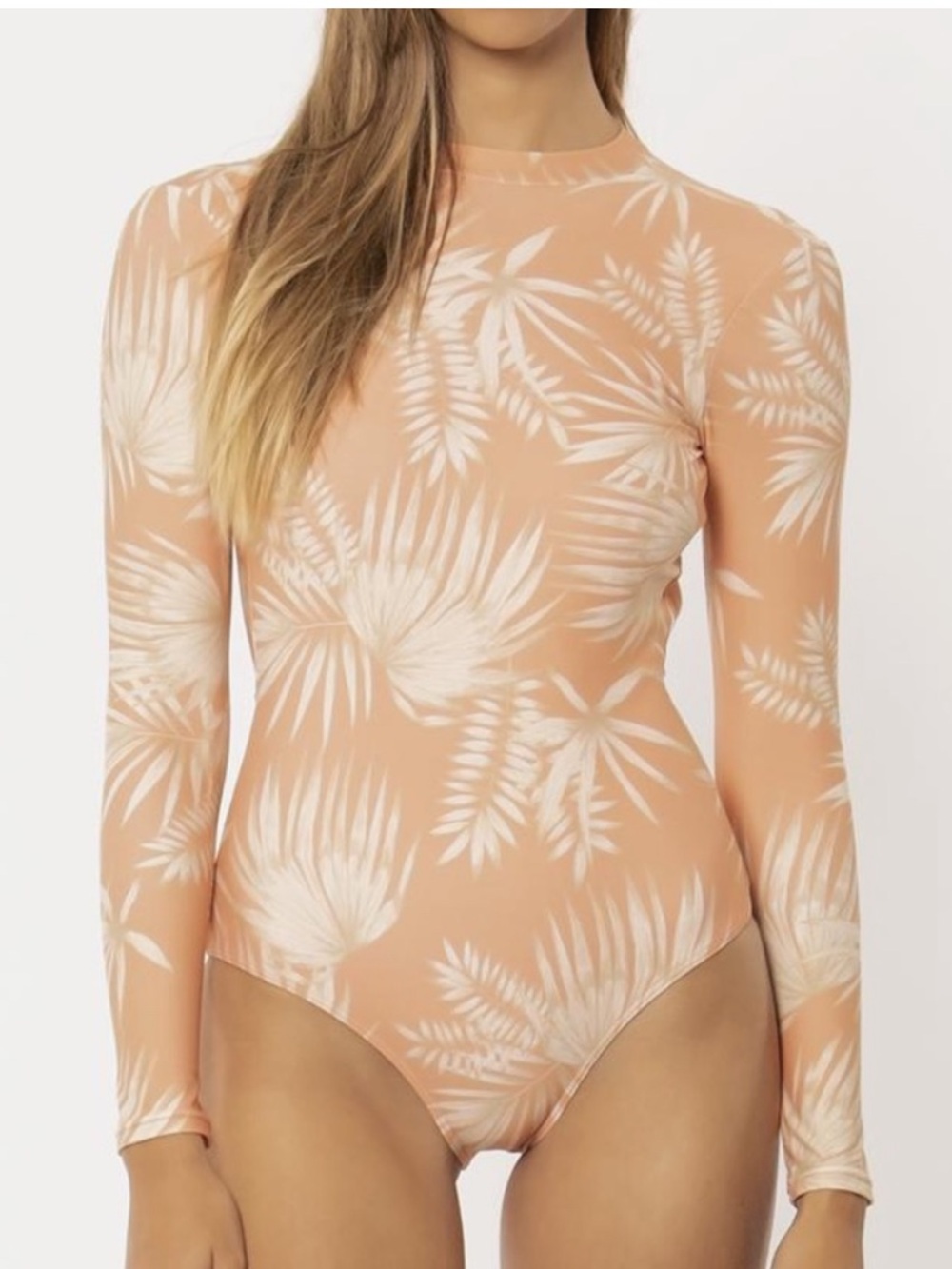 SISSTrevolution long sleeve one piece swimsuit coral pink peach tropical print
